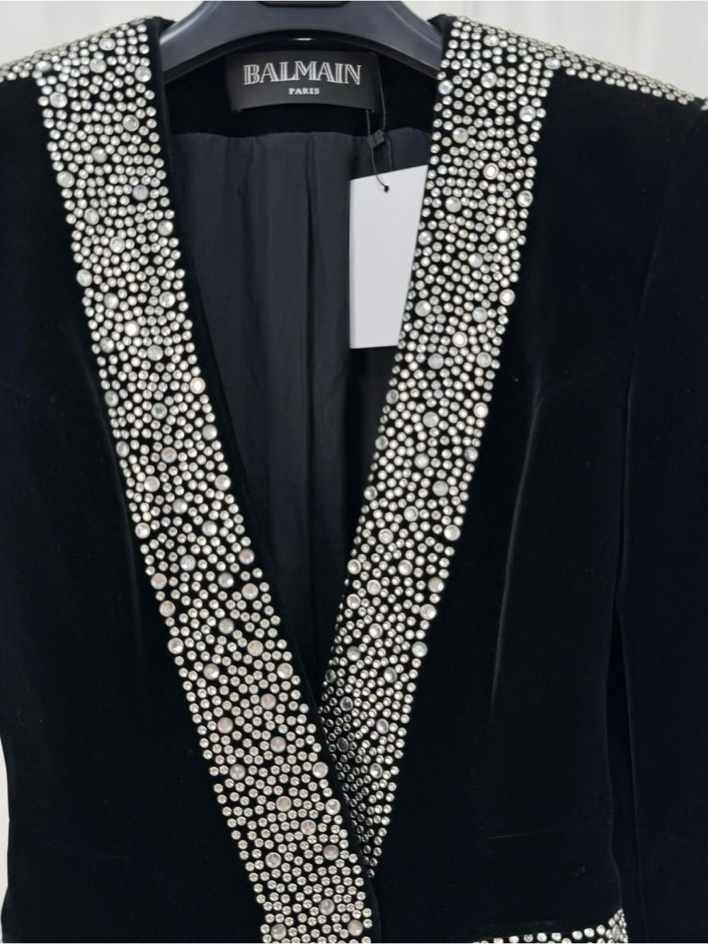 Balmain Black Velvet Blazer with Crystal Trim - Picture 3 of 6